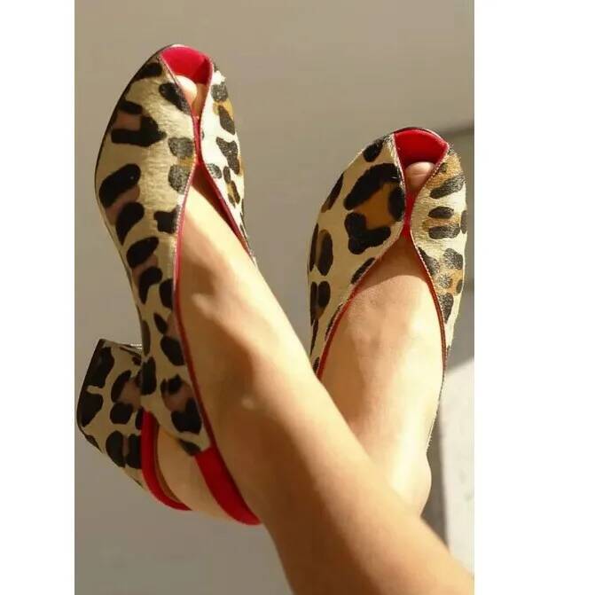 Leopard Print Heels - Sandálias Femininas Peep Toe com Estampa