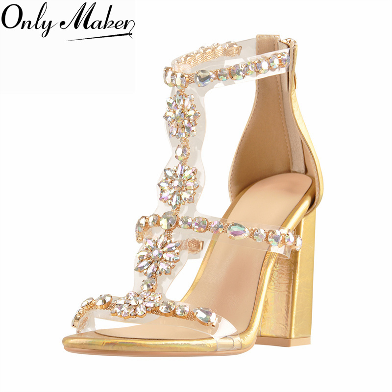 Clear Strap Heel - Sandálias Gladiadoras Femininas Onlymaker Douradas com