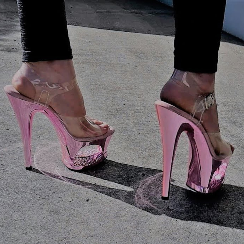 Clear Strap Heel - Sandálias de Salto Alto com Plataforma
