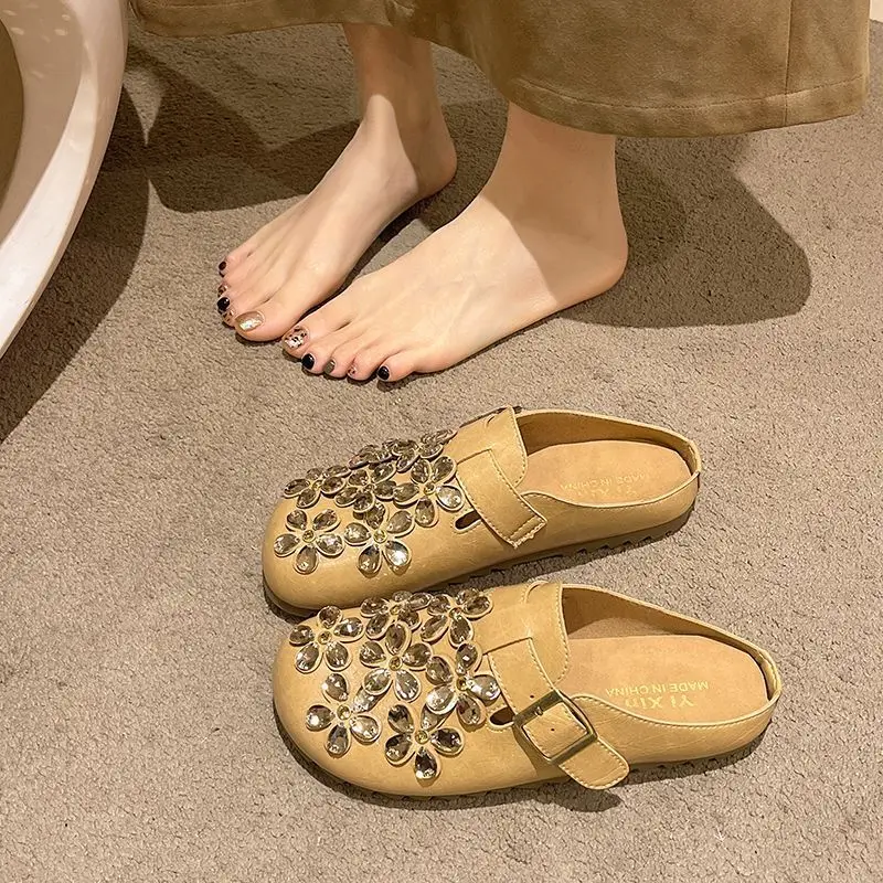 Women Shoes Mules - Mules Femininos Florais com Fivela de
