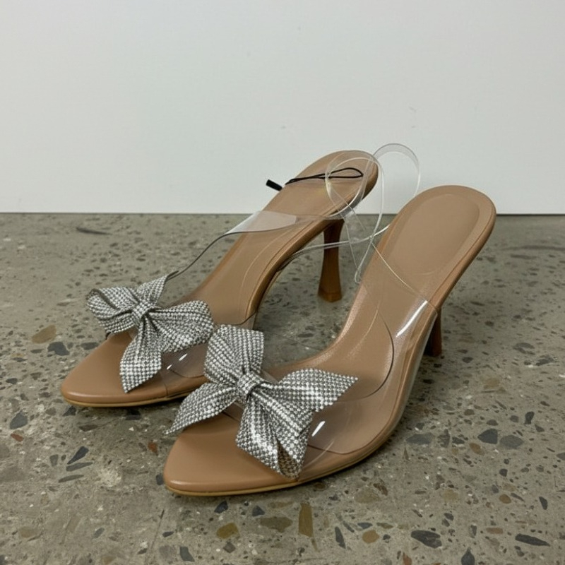 Clear Strap Heel - Sapatos de Salto Alto com Laço