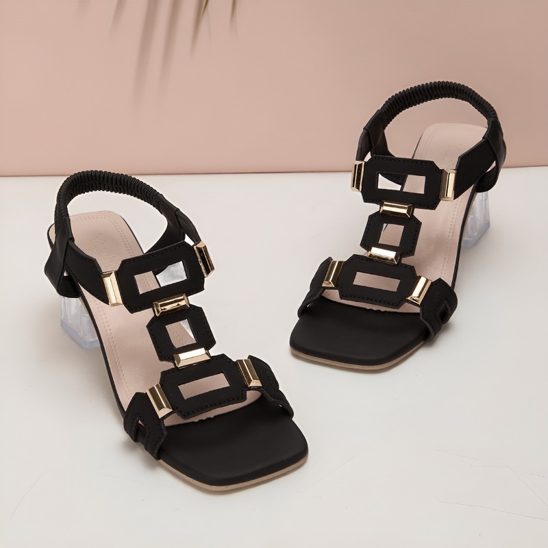 Clear Strap Heel - Sandálias Elegantes de Salto Bloco Simples