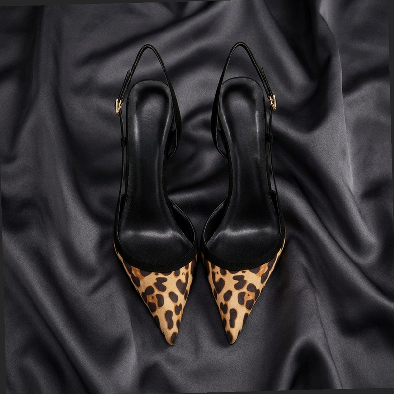 Leopard Print Heels - Yuejinlong # YJ26-802, Sandálias Pretas de
