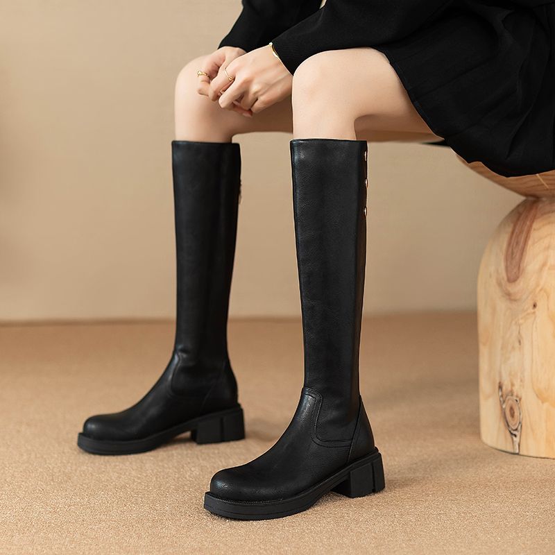 Women Shoes Waterproof - Outono inverno salto médio senhoras joelho