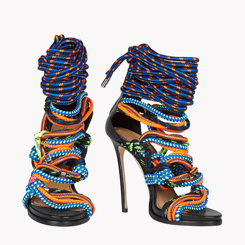 Verão colorido corda cintas nó - Leopard Print Heels avaliação e preço