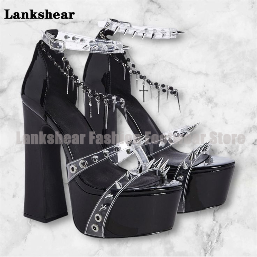 Plataforma cravejada sandálias - Clear Strap Heel avaliação e preço