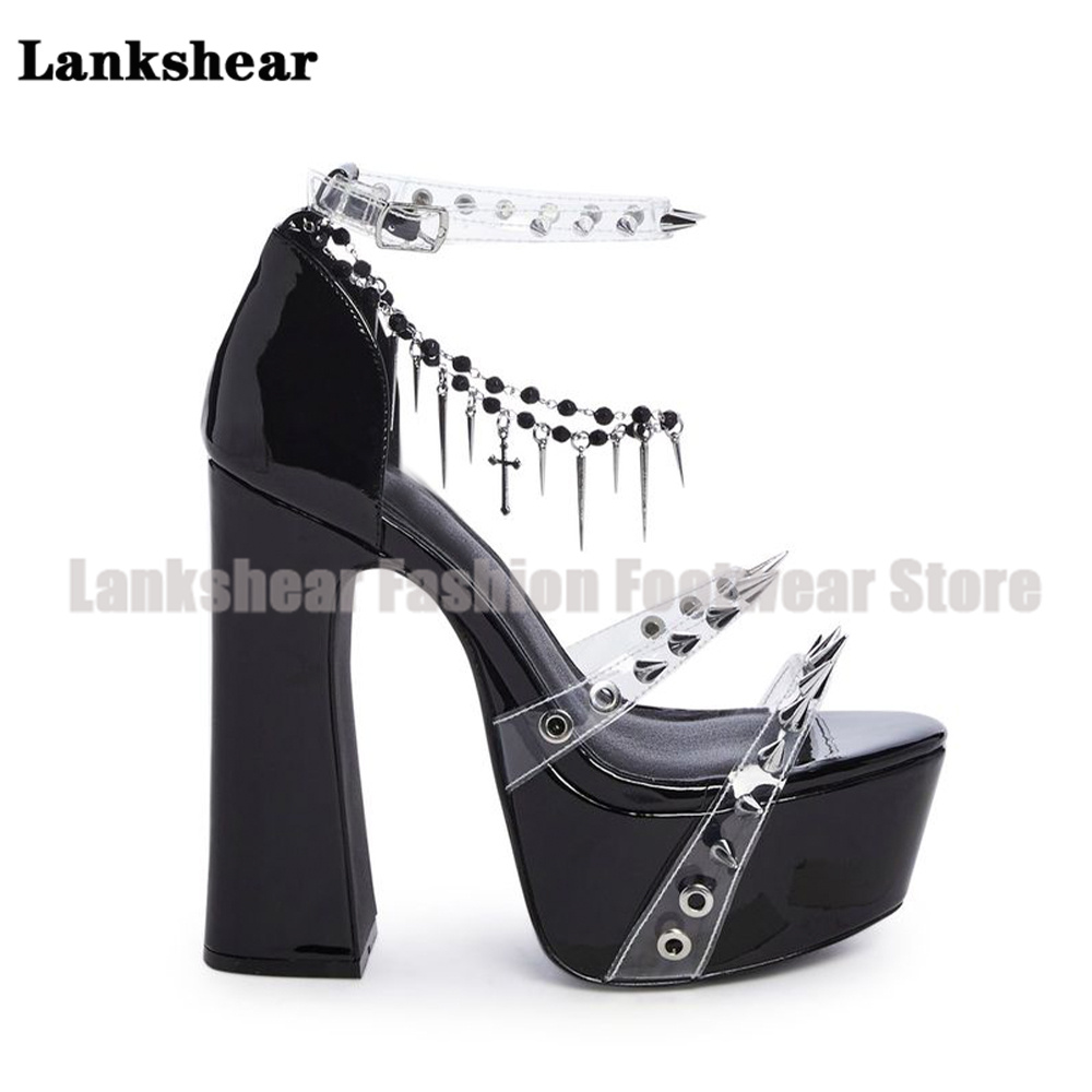 Plataforma cravejada sandálias - Clear Strap Heel avaliação e preço